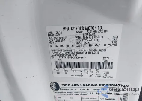 2012 Ford F-150 Xlt from USA, damaged, VIN 1FTFW1EF8CKD94917